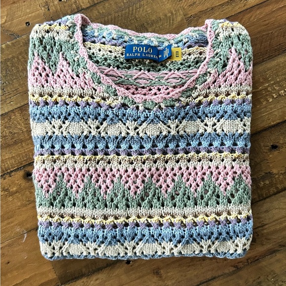 ***SOLD*** POLO RALPH LAUREN SWEATER - WOMENS MEDIUM - CROCHET PASTEL STRIPES - Picture 3 of 13